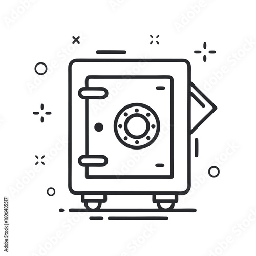 Minimal Line Art Icon of Safe Box – Digital Money Security Design