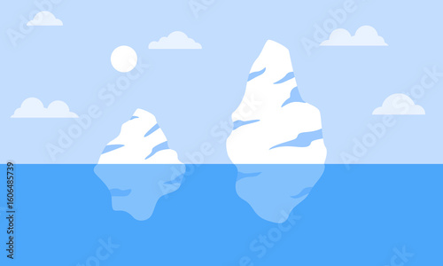 Winter Mountain Landscape Background, Ice Mountain Flat Vector Illustration
