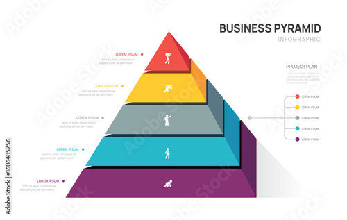 Infographics triangular pyramid chart timeline business 5 steps to success template.