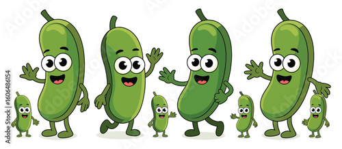 Happy cartoon cucumbers waving hello together