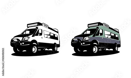 RV camper van classic style logo vector illustration,  camper truck with roof top tent illustration logo vector