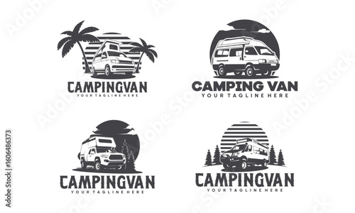 Set of RV camper van classic style logo vector illustration, Perfect for RV and campervan rental related business