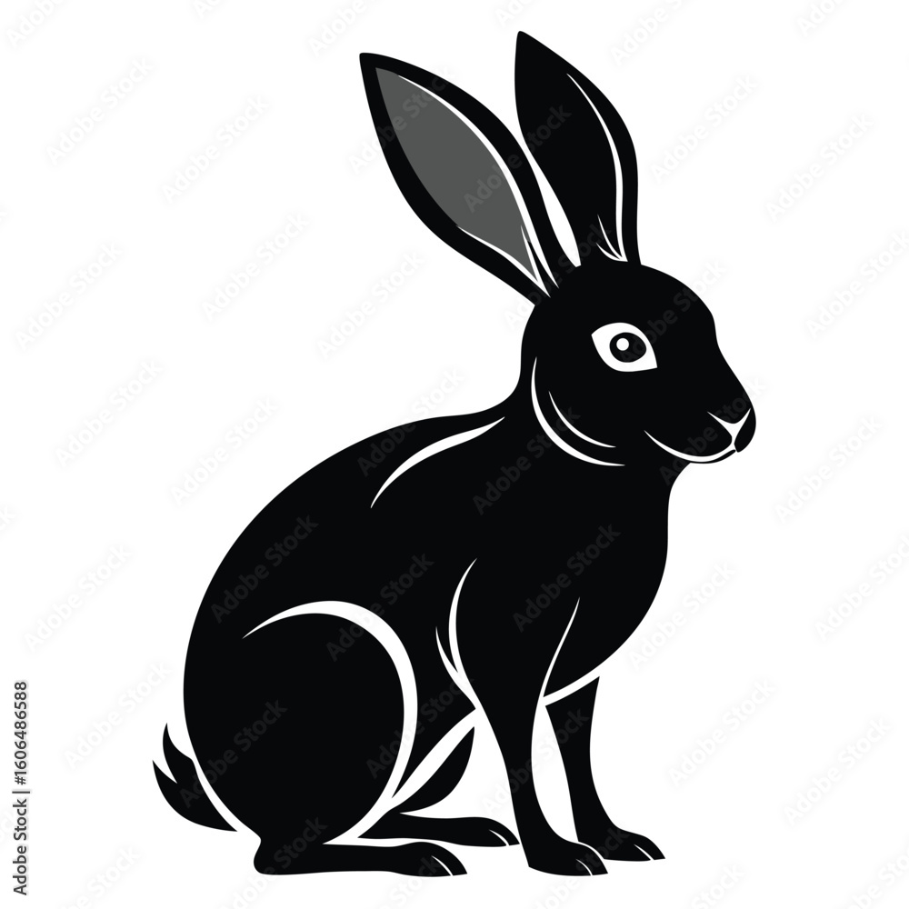 Obraz premium A Stylish Black Jackrabbit Illustration with Elegant Lines and Striking Contrast a Symbol of Speed and Agility
