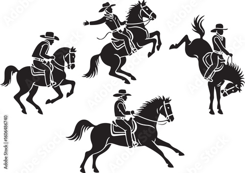 Cowboys riding horses bucking broncos rodeo action vector
