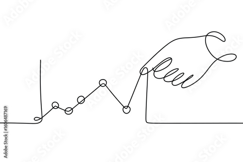 Hand drawing a continuous line graph showing financial growth and progress