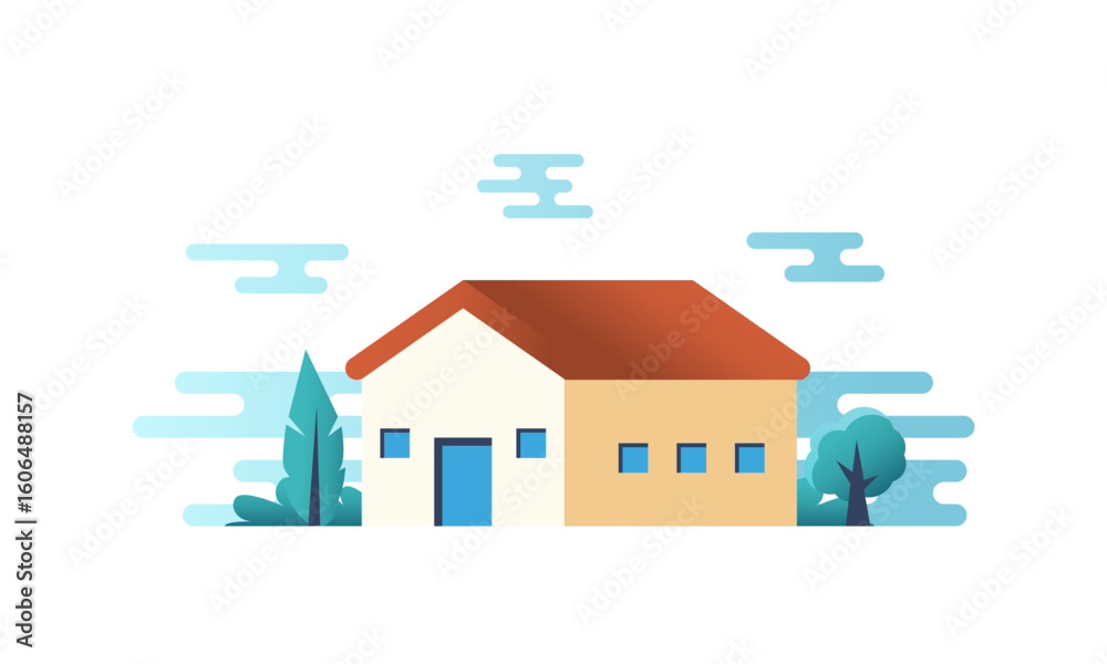 Traditional and modern house. Countryside Family home landscape view. Vector illustration Traditional and modern house. Countryside Family home landscape view. Vector illustration