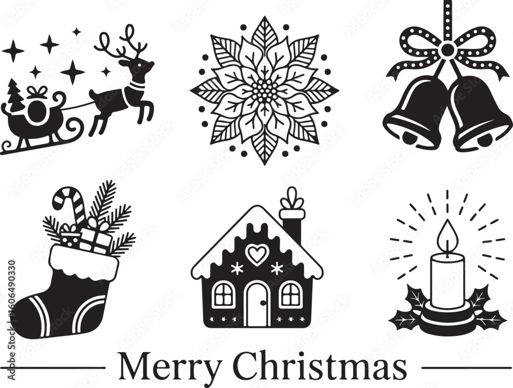 Fototapeta premium Holiday Bell Reindeer Mug Icon Bundle