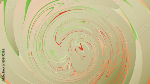 Red and green swirl with a vibrant spiral motion, forming an abstract liquid design