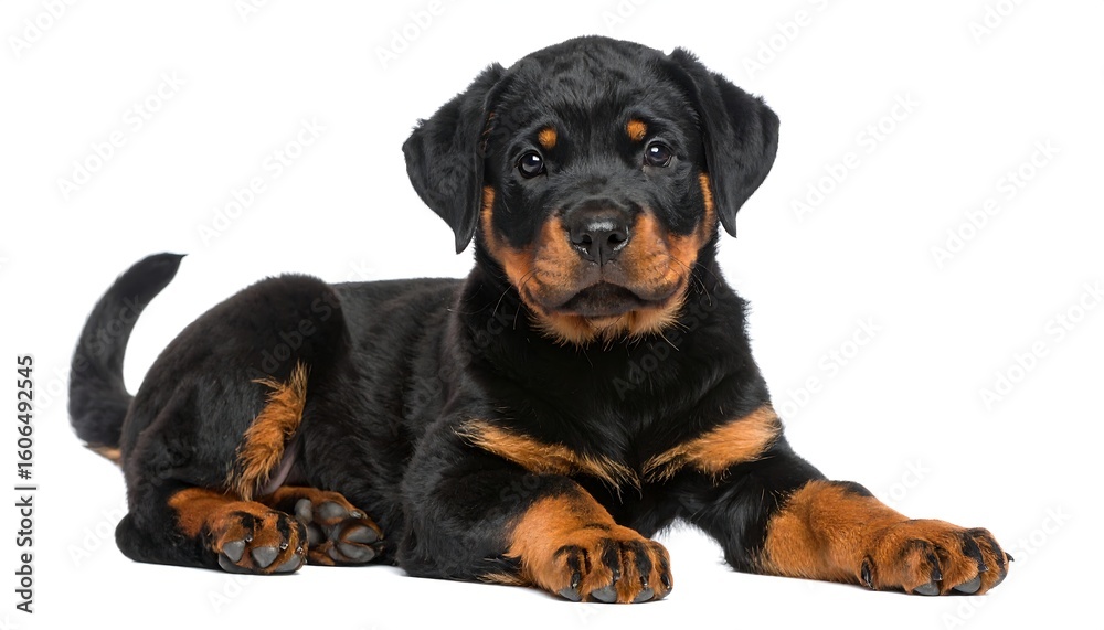 Fototapeta premium Adorable Rottweiler puppy lying down