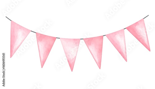 Elegant watercolor pink bunting banner creating a festive celebration ambiance