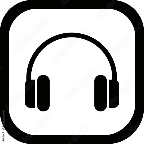 Ikon headphone hitam modern yang melambangkan suara, audio, musik, dan hiburan untuk platform digital
