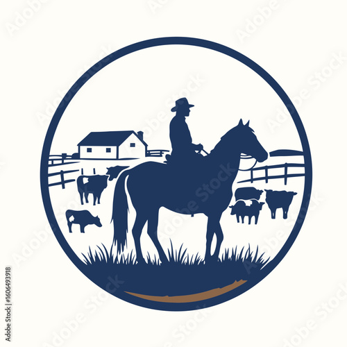 A striking vector silhouette of a cowboy on horseback at sunset, capturing the spirit of western riding