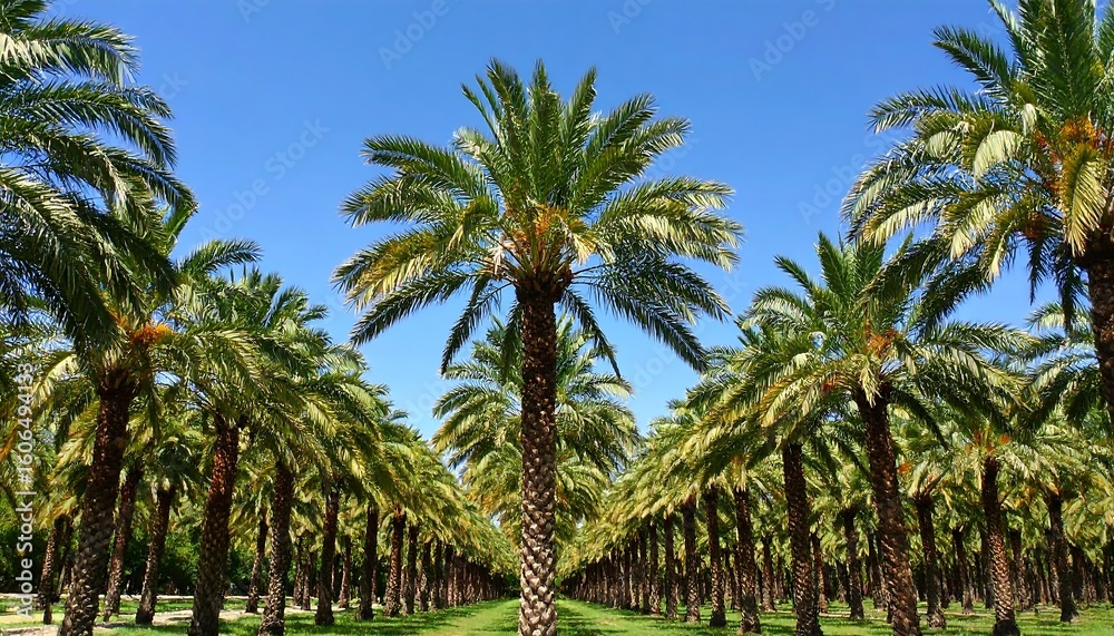 Obraz premium Palm trees in a straight row under a clear sky