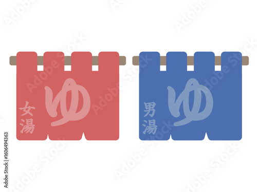温泉　銭湯　のれん　イラストセット