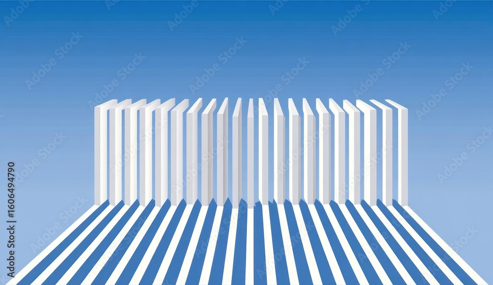 Obraz premium Abstract design with white rectangular shapes and blue stripes.