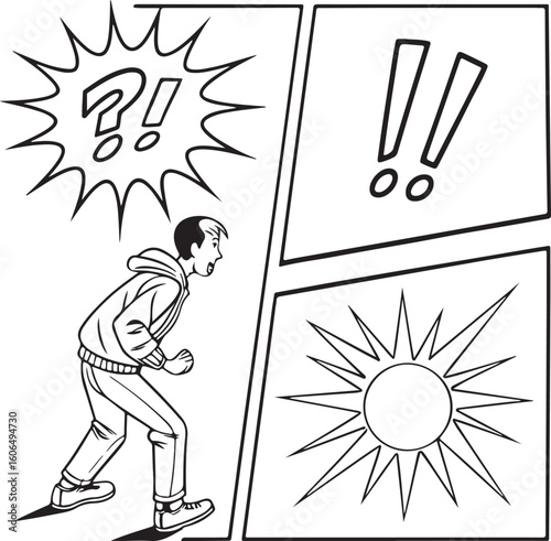 Young man shouting with speech bubble in comic style illustration – expressive talking or yelling cartoon concept