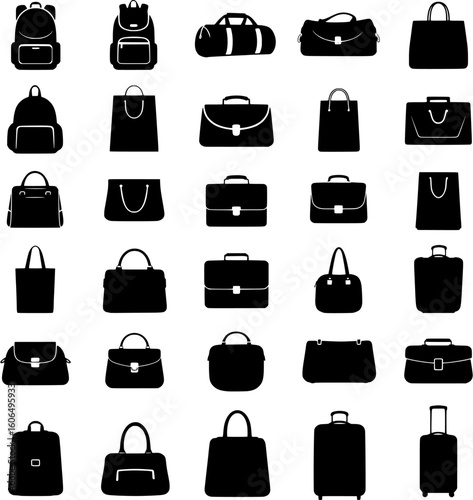Set of Black Bag and Luggage Icons