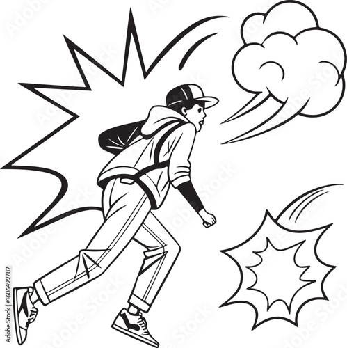 Young man shouting with speech bubble in comic style illustration – expressive talking or yelling cartoon concept