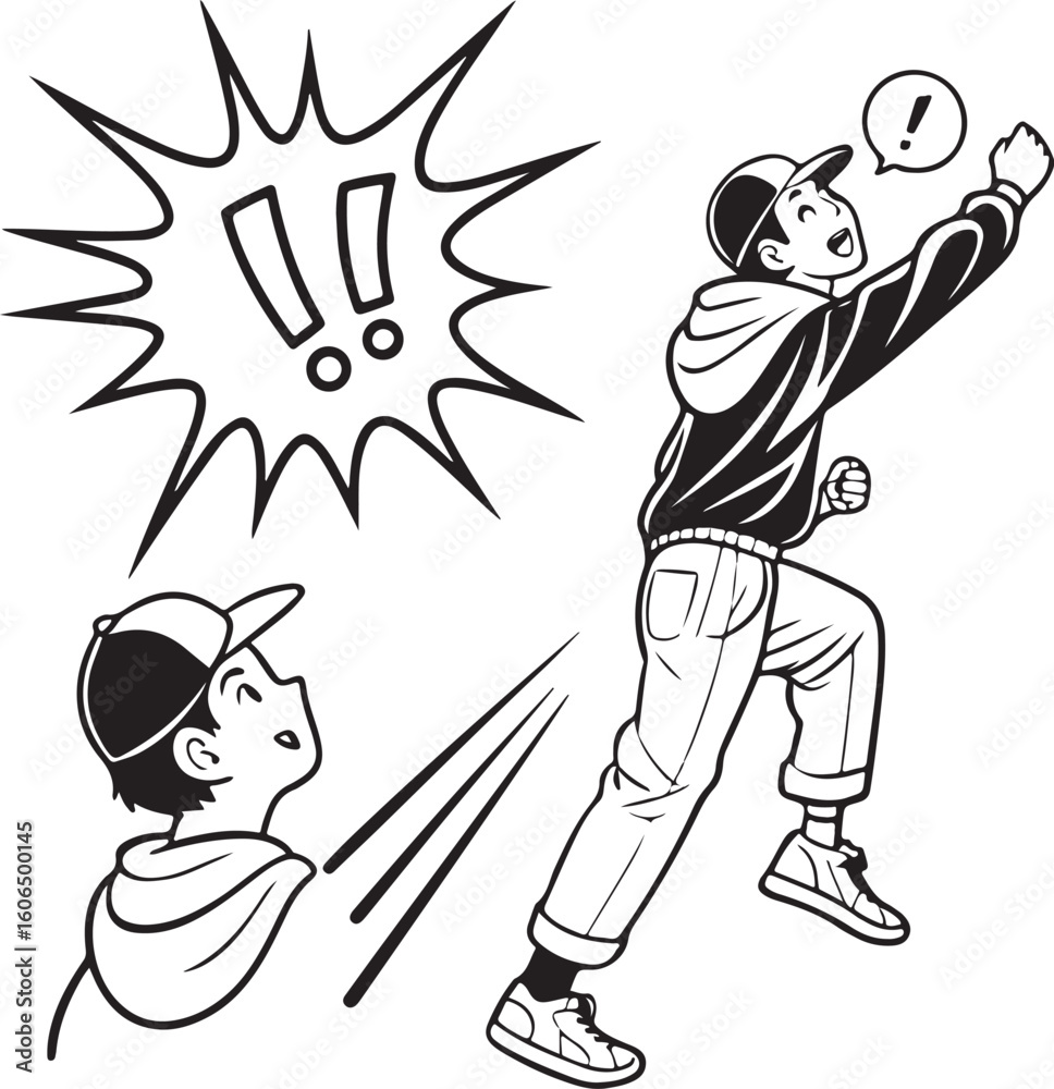 Obraz premium Young man shouting with speech bubble in comic style illustration – expressive talking or yelling cartoon concept