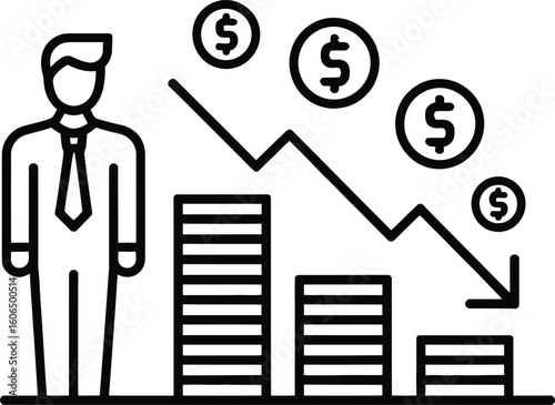 Financial recession Graph with Business Person Icon