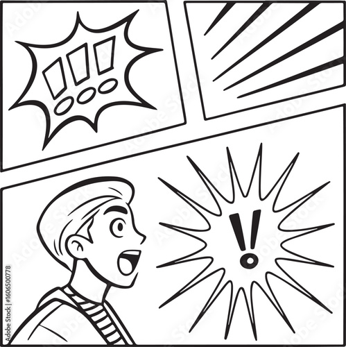 Young man shouting with speech bubble in comic style illustration – expressive talking or yelling cartoon concept