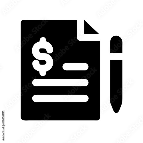 Black Invoice Document Icon – Billing and Finance Symbol