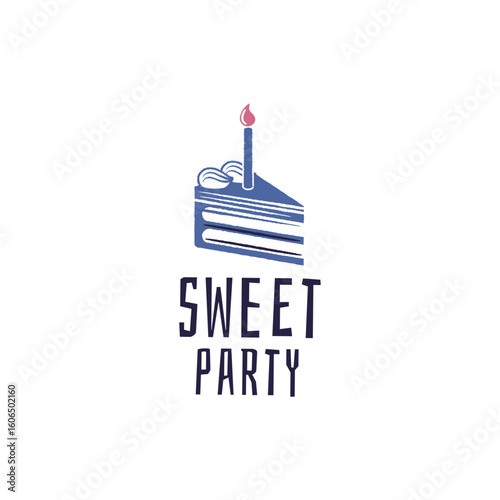 Sweet Party logo. Simple Sweet Party logo for cake label, dessert celebration, birthday branding or event design. Vector illustration.