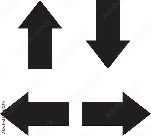 Bold arrow sign collection,  four arrows pointing in different directions. set of black arrows icons, isolated on white background .Vector illustration
