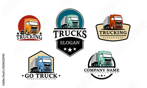 Set of Trucking company logo. Truck delivery or logistic logo industry vector