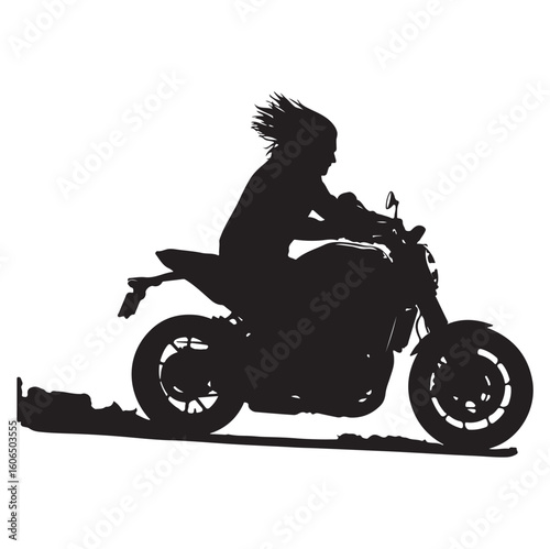 Biker Riding Motorcycle Silhouette Vector on White, AI generator