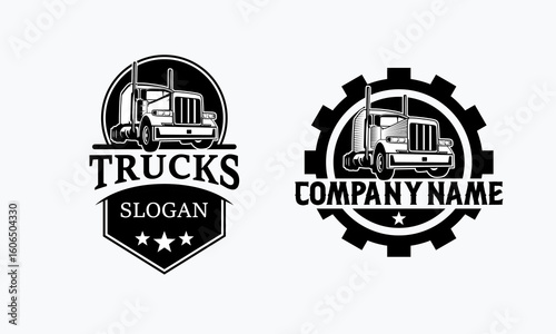 Set of Trucking company Monochrome logo. Truck delivery or logistic logo industry vector