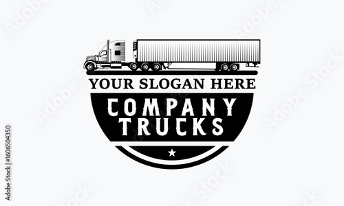 Trucking company Monochrome logo. Truck delivery or logistic logo industry vector