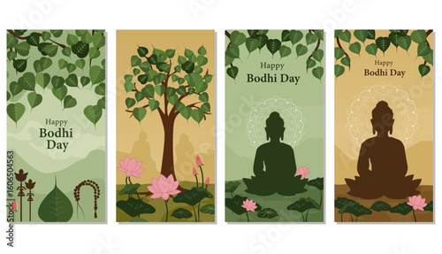Happy Bodhi Day Enlightenment Vector Art Collection