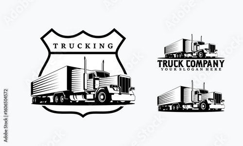 Set of Trucking company Monochrome logo. Truck delivery or logistic logo industry vector