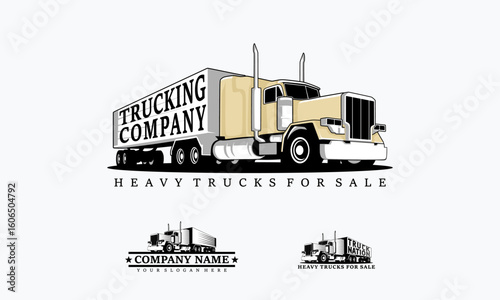 Set of Trucking company Monochrome logo. Truck delivery or logistic logo industry vector