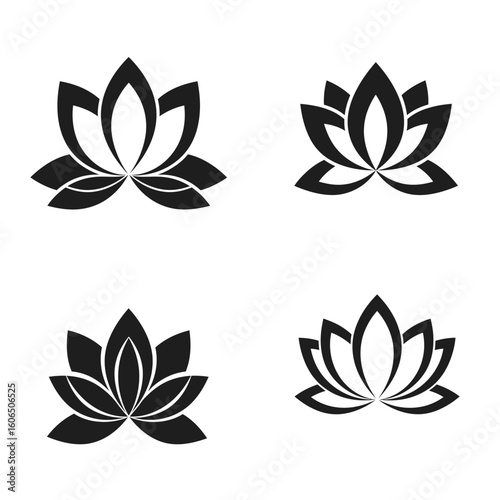 Set of four lotus flower icons in black and white design