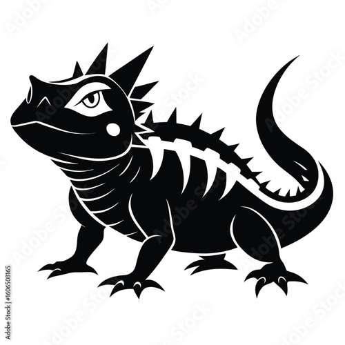 Stylized Silhouette of a Thorny Devil Lizard a Vector Graphic Illustration with Sharp Details and Contrasting Black and White