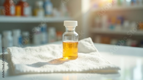 Liquid in Glass Bottle on White Towel