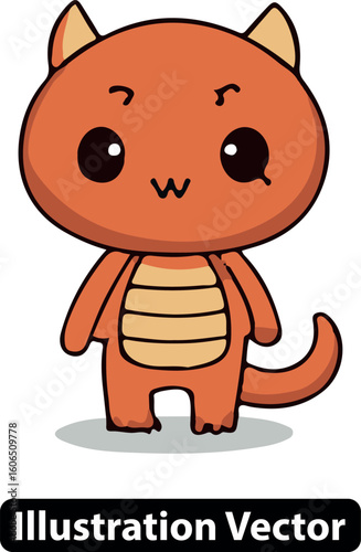 Cute orange monster character with a winking expression. Adorable cartoon dragon illustration.