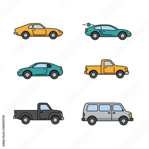 Collection of Different Types of Cars Including Electric and Pickup Trucks