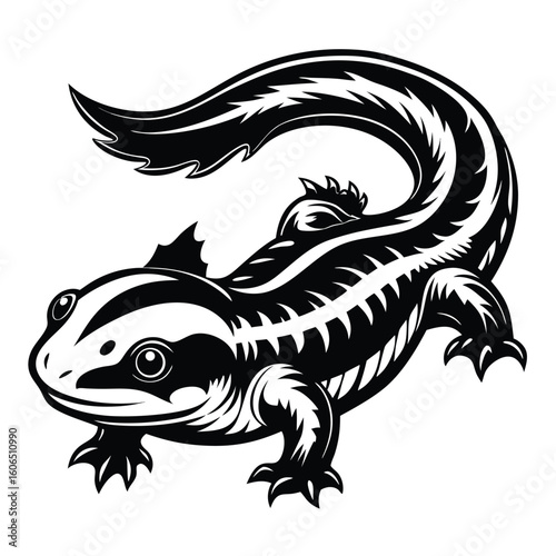 Wallpaper Mural Monochromatic Axolotl Illustration Majestic Amphibian with Intricate Details and Bold Lines Charming and Elegant Tattoo Design Torontodigital.ca