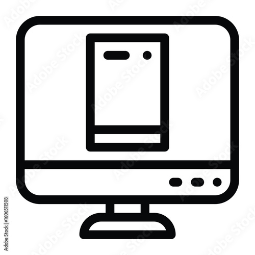 A blackandwhite line drawing of a computer monitor with a smaller screen on the main display