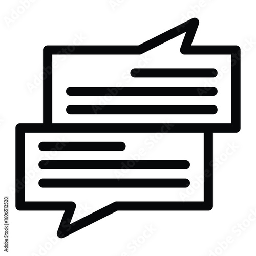 Black outline of two overlapping speech bubbles with horizontal lines inside