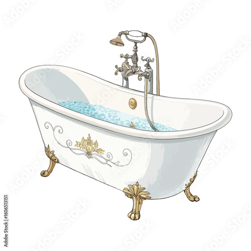 Elegant Clawfoot Bathtub with Vintage Faucet a Classic Bathroom Fixture for Relaxation and Style in a Simple Line Drawing