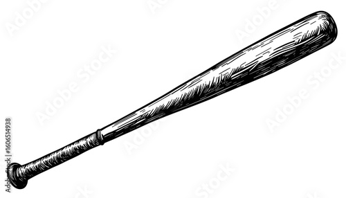 Black and white sketch of a baseball bat  