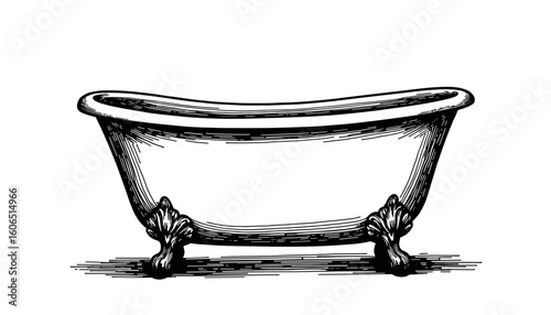 Vintage bathtub sketch in black and white concept of sketch, black and white  