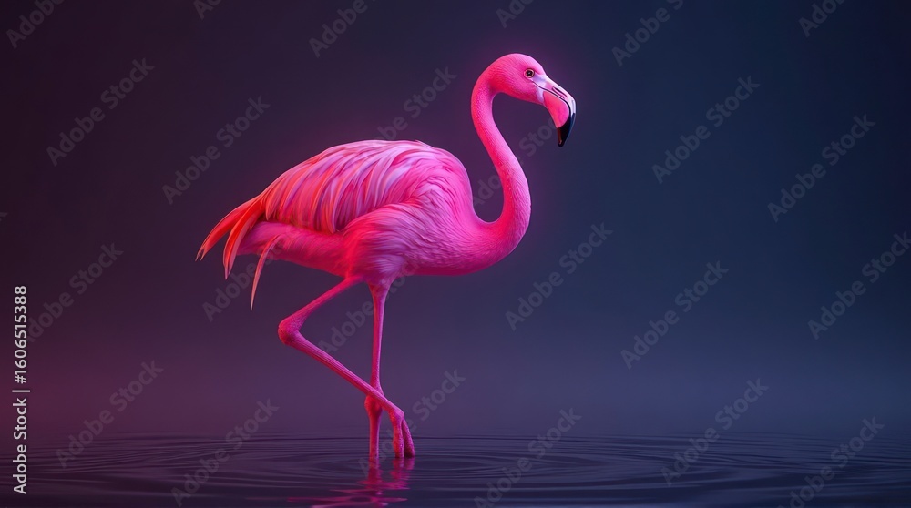 Fototapeta premium Pink Flamingo Standing in Water