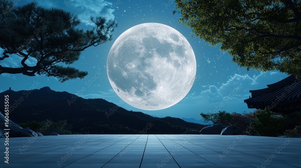 Naklejka premium Moon Pilgrims praying under the light of the moon, embracing the sacredness of the night.