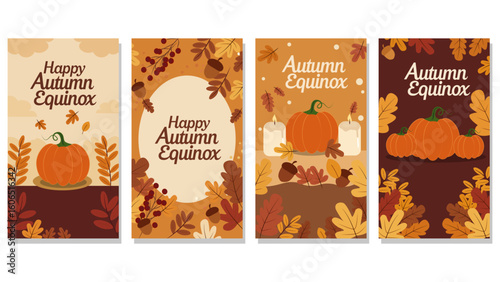 Happy Autumn Equinox Vertical Vector Illustration Set - Fall Story Graphics
