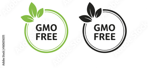 GMO Free label in green and black, isolated on white background